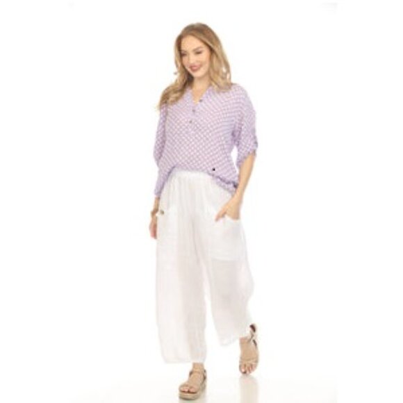 Purple Polka Dot Quarter Sleeves Button Top - Picture 3 of 4